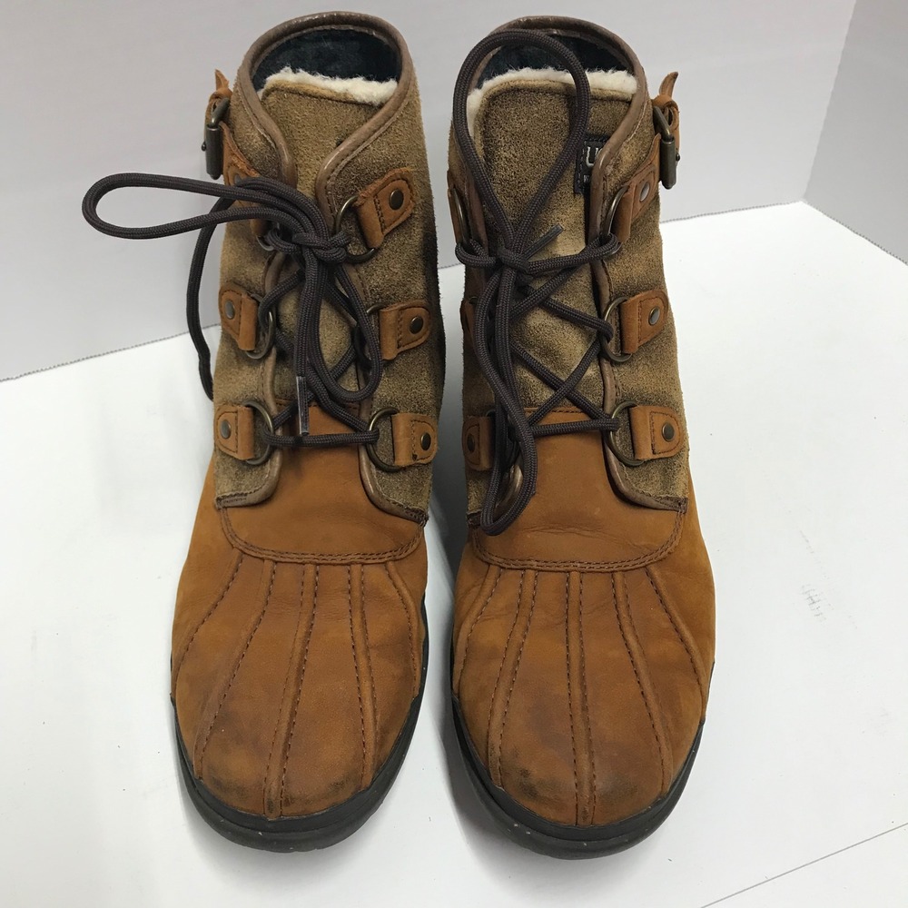 UGG Australia Adirondack Waterproof Duck Boots Brown Leather Suede Shearling - Picture 3 of 16